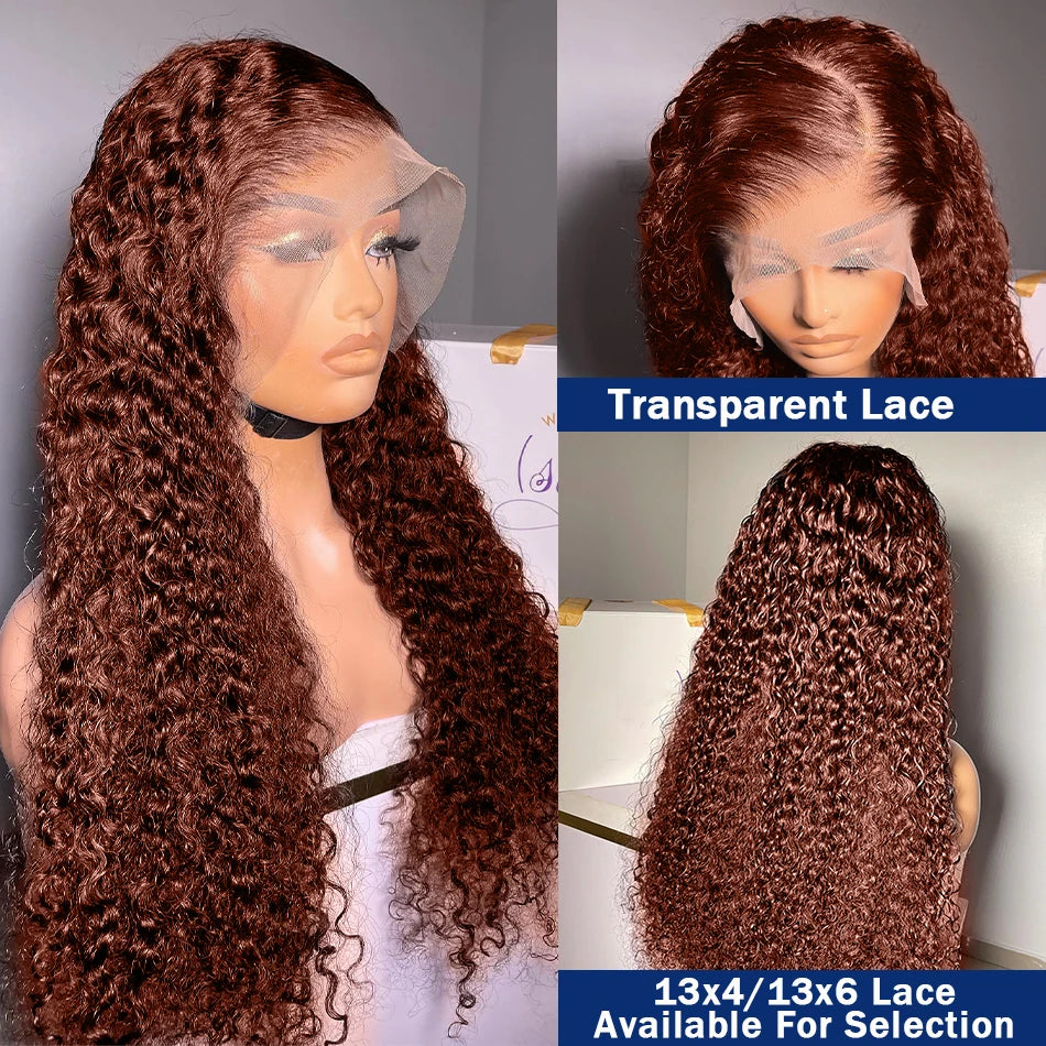 Reddish Brown Deep Wave Frontal Wig Transparent 13x4 Lace Frontal Wig Brown 13x6Lace Front Wig Colored Deep Curly Human Hair Wig