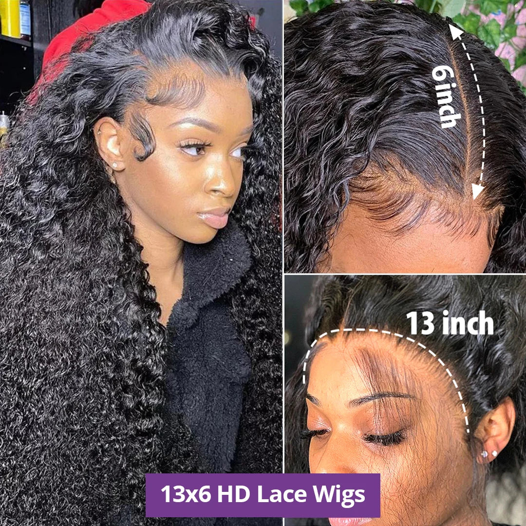 250% Deep Wave 13x6 HD Lace Frontal Wig Brazilian Curly Human Hair Wigs For Women Lace Front Human Hair Wig Pre Plucked 34 Inch