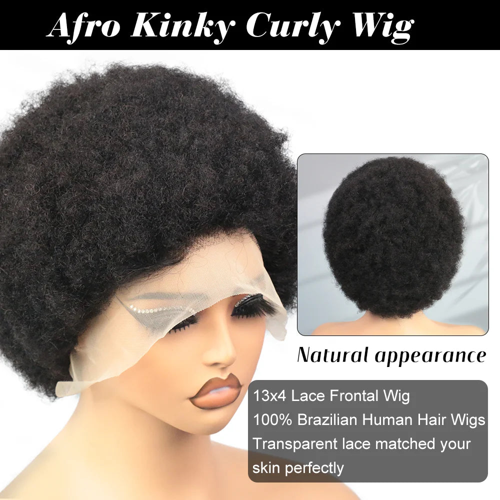 Afro Natural Short Pixie Cut Wig Human Hair Transparent 13X4 Lace Front Wigs Afro Kinky Curly Wig For Black Women Brazilian Wig