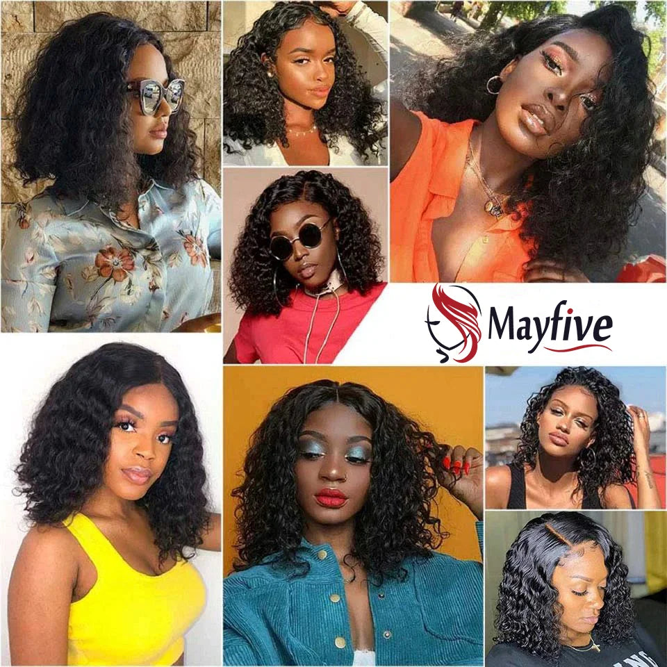 Deep Wave Short Bob Wigs For Black Women Human Hair Wig 100% Human Hair HD Transparent Lace Wigs Pre Cut Remy Straight Natural