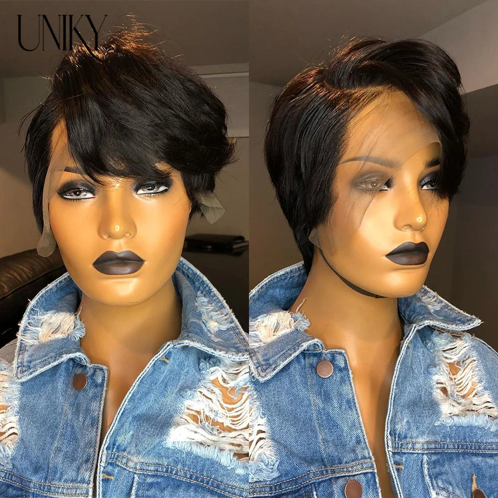 1B 30 Blonde Short Bob Pixie Cut Wig Straight Human Hair Wigs T Part Transparent Lace Wig For Black Women Straight Short Bob Wig