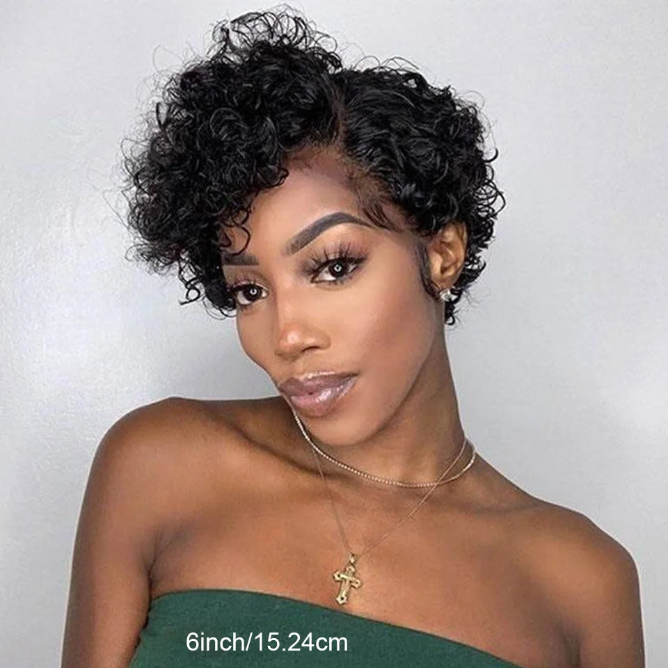 Short Bob Wig Pixie Cut Wig Curly Human Hair Wigs For Women 13x1 Lace Front Wigs Peruvian Deep Wave Lace Wig Preplucked Hairline