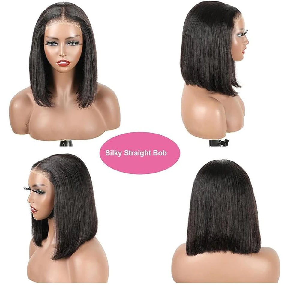 13X4 Glueless Natural Hair Wig 180Density Straight Bob Wig 4X4 Lace Brazilian Wigs 100% Human Hair Wigs For Woman Wigs 8-16 Inch