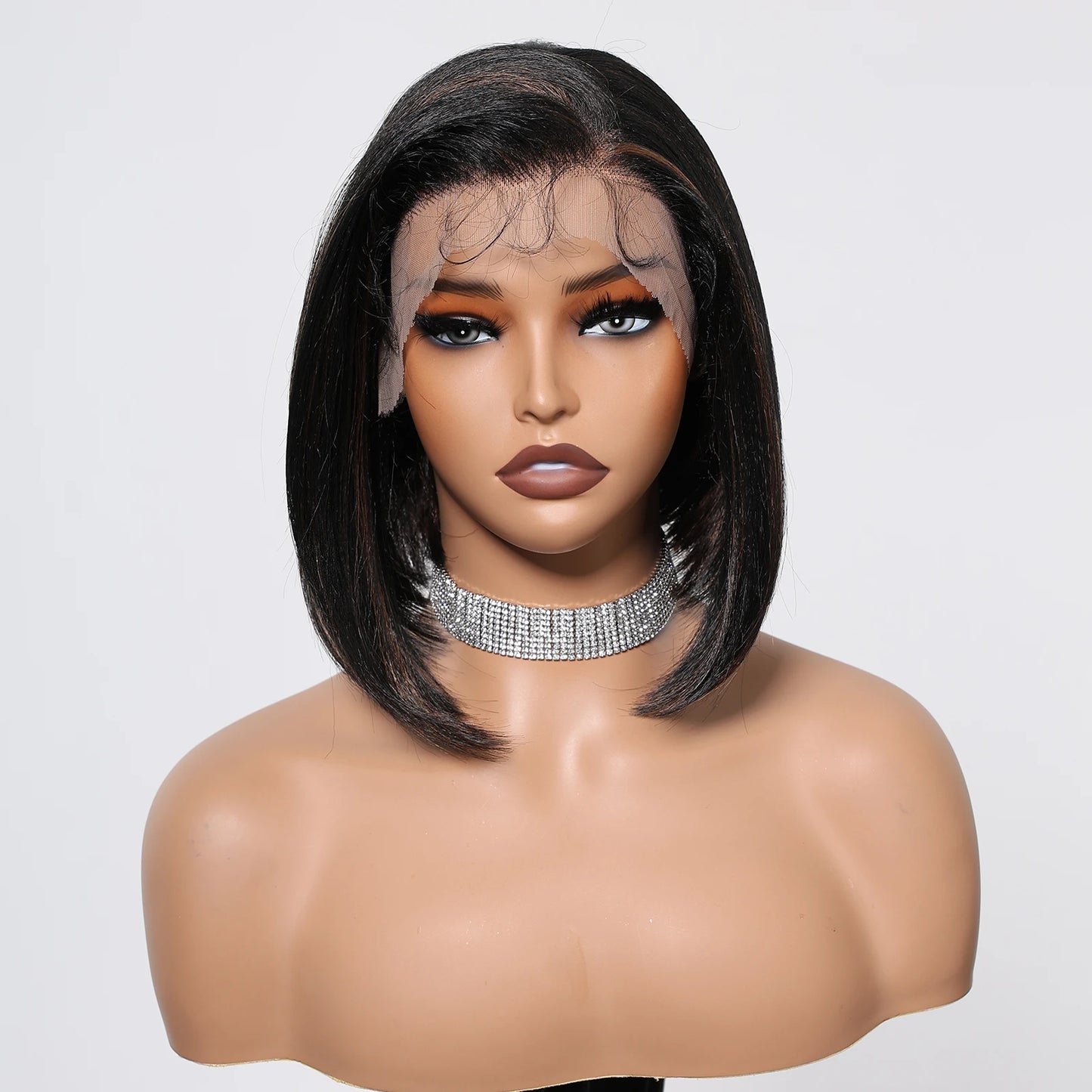 HENRY MARGU Black Bob Lace Front Wigs Brown Highlight Short Straight Daily Synthetic Wig 13*6 Lace Frontal Wig for Women Party