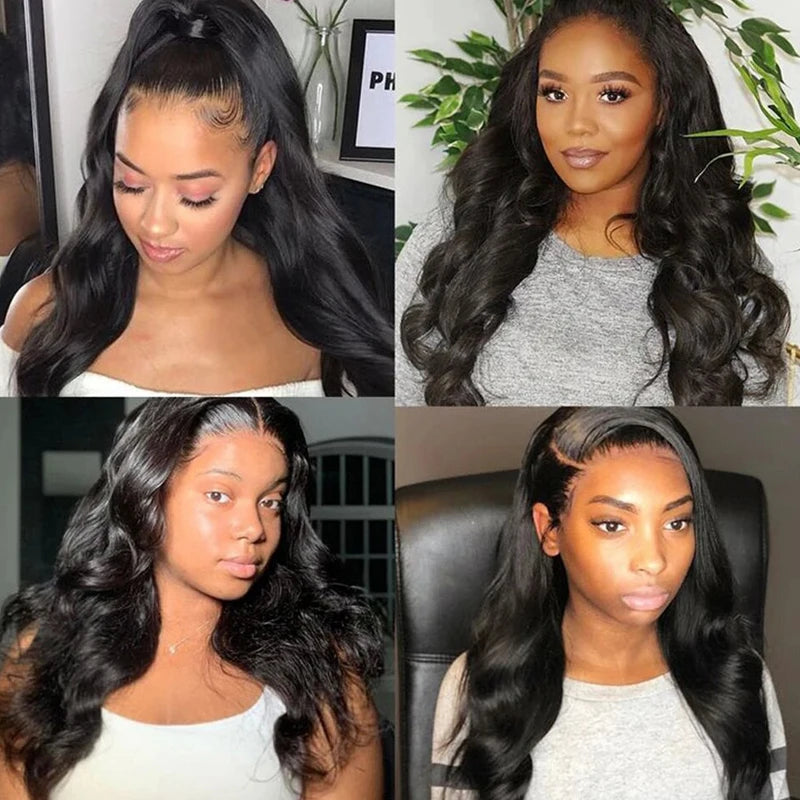 Body Wave 13x6 13x4 Lace Front Wig Human Hair Pre Plucked 200 Density with Baby Hair Natural Black 100% Human Hair Wig for Women