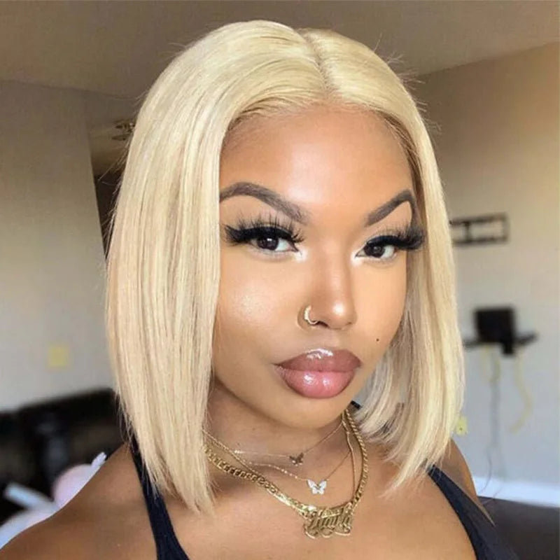 13x4  613 Blonde BOB Ombre Lace Fornt Wig Short Straight Bob Braizilian Human Hair Wigs  Transparent Lace Frontal Wig Preplucked