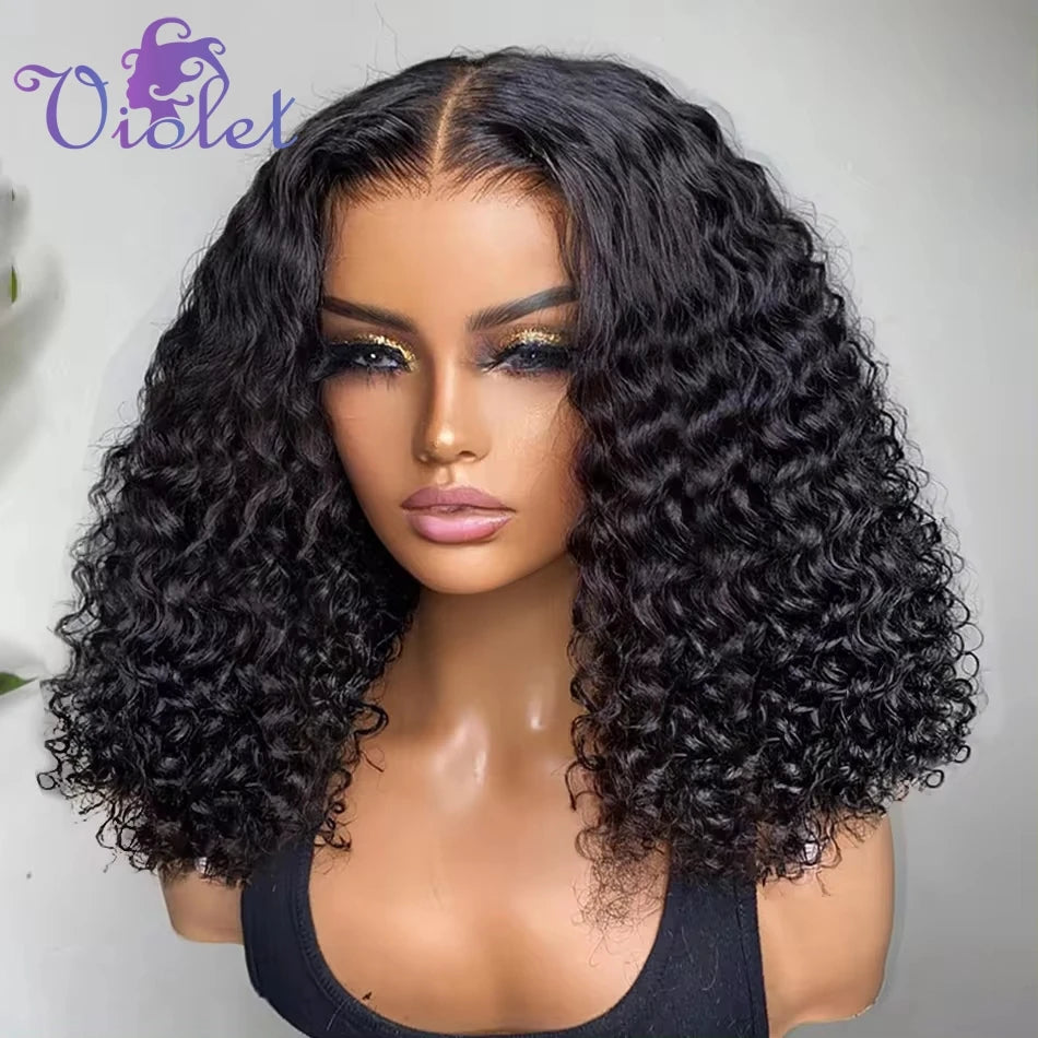 200% Transparent Curly Bob Wigs Deep Wave 13x4 Lace Frontal Human Hair Wigs 4x4 Lace Closure Front Short Bob Wigs For Women