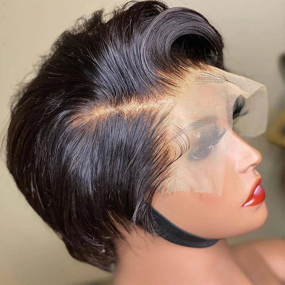 Straight Human Hair Wig 13x4x1 T Part Transparent Lace Wig Short Pixie Cut Wig Human Hair Wigs for Women 150% Density 6Inch