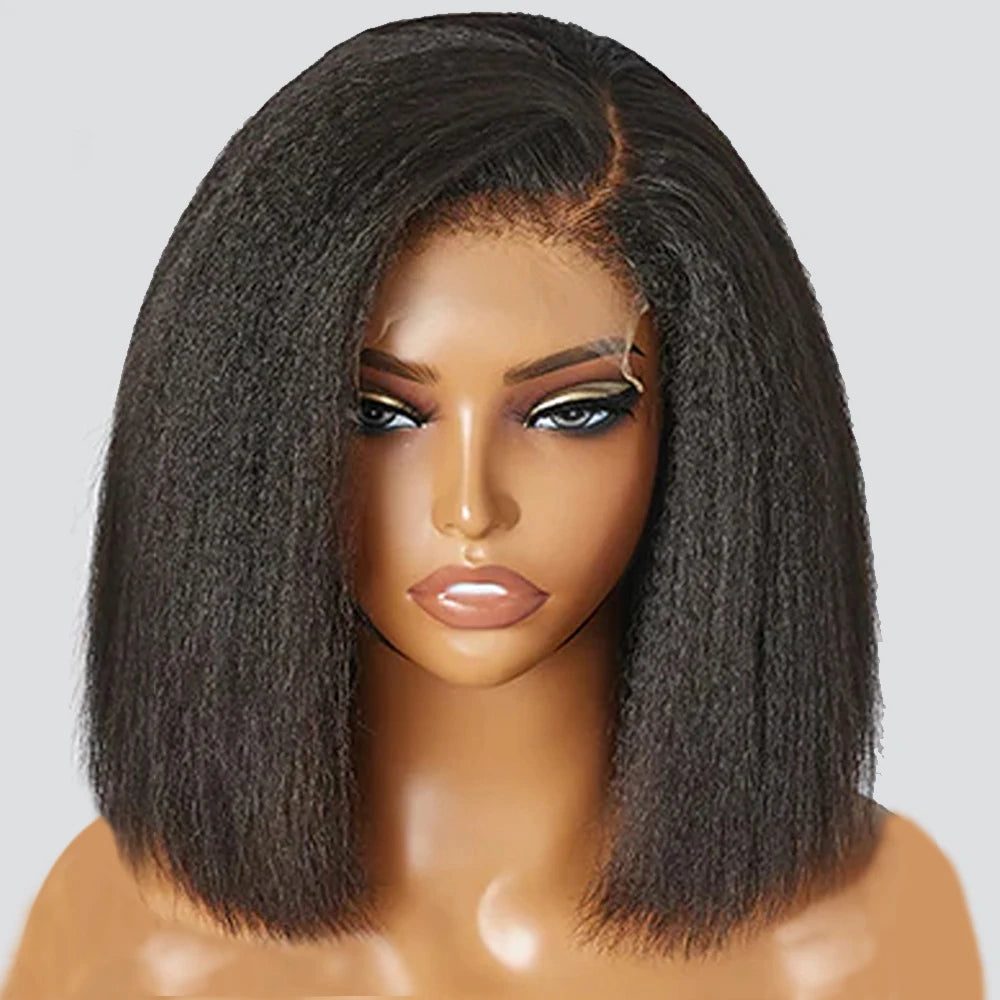 Ready To Wear Glueless 13X4 Kinky Straight Frontal Wigs 100% Human Hair Bob Brazilian Hair Yaki Straight Wigs For Women On Sale