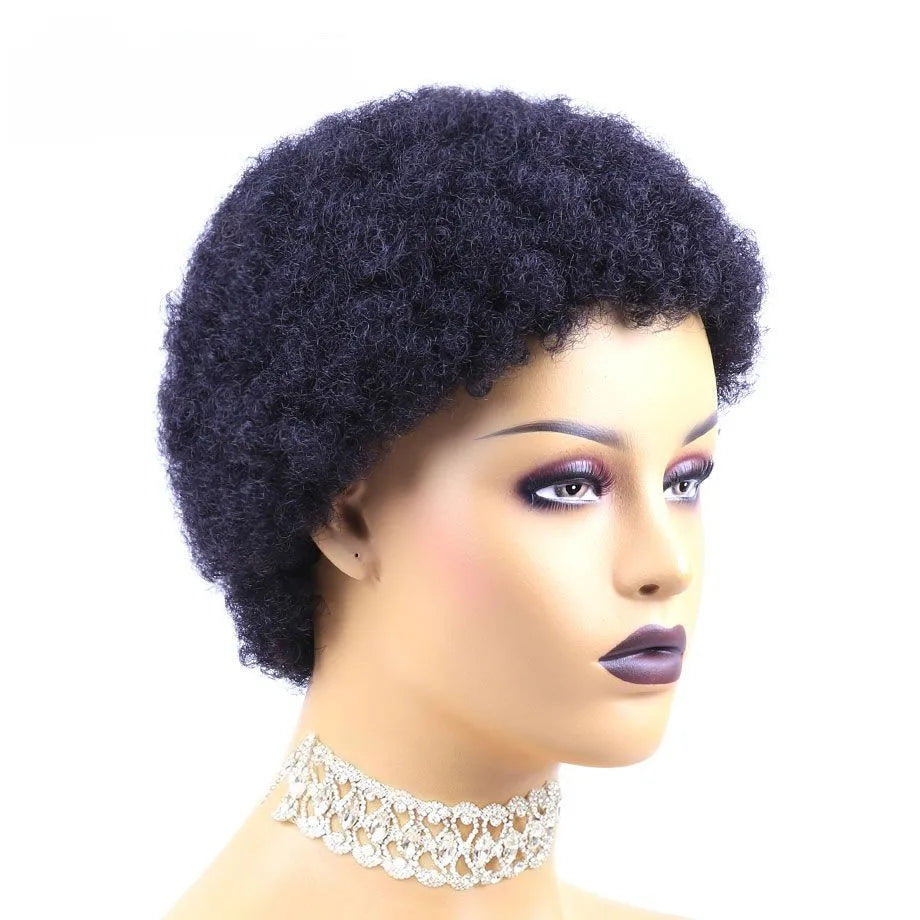 Short Afro Human Hair Wig Without Glue Or Gel Put On And Go Human Hair Wigs Ready To Wear 70s 80s Afro Puff Wig Brazilian Wig