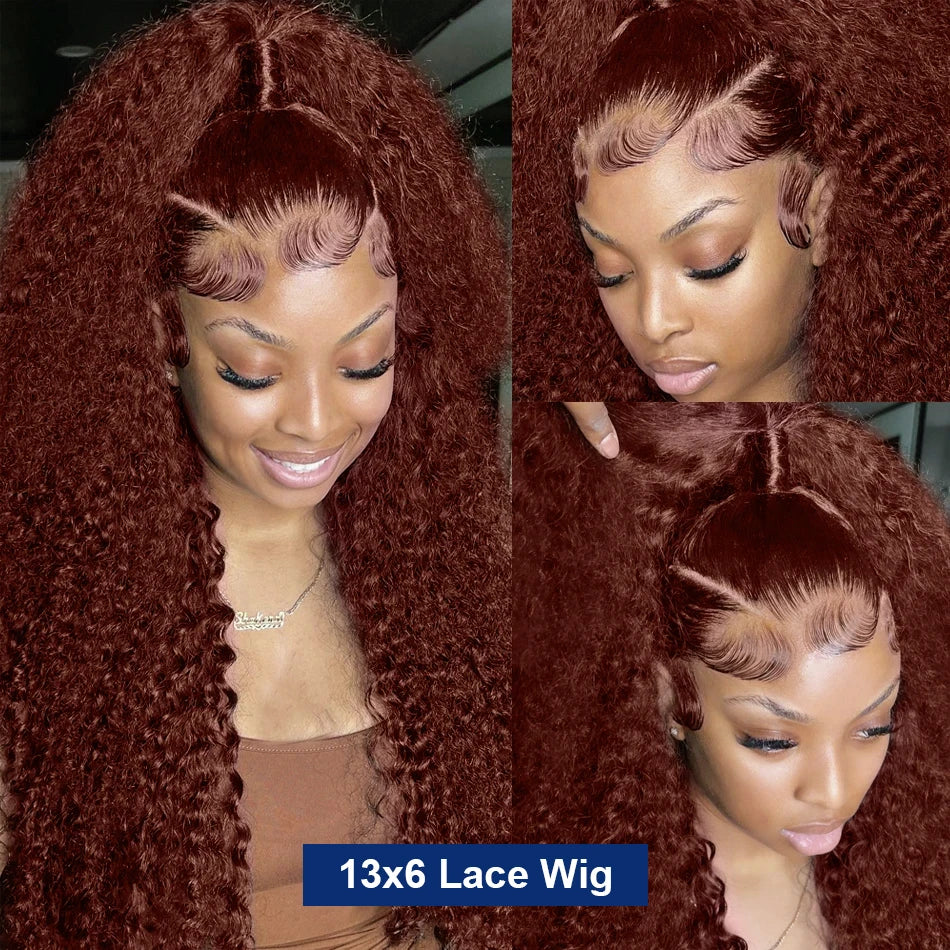 Reddish Brown Deep Wave Frontal Wig Transparent 13x4 Lace Frontal Wig Brown 13x6Lace Front Wig Colored Deep Curly Human Hair Wig