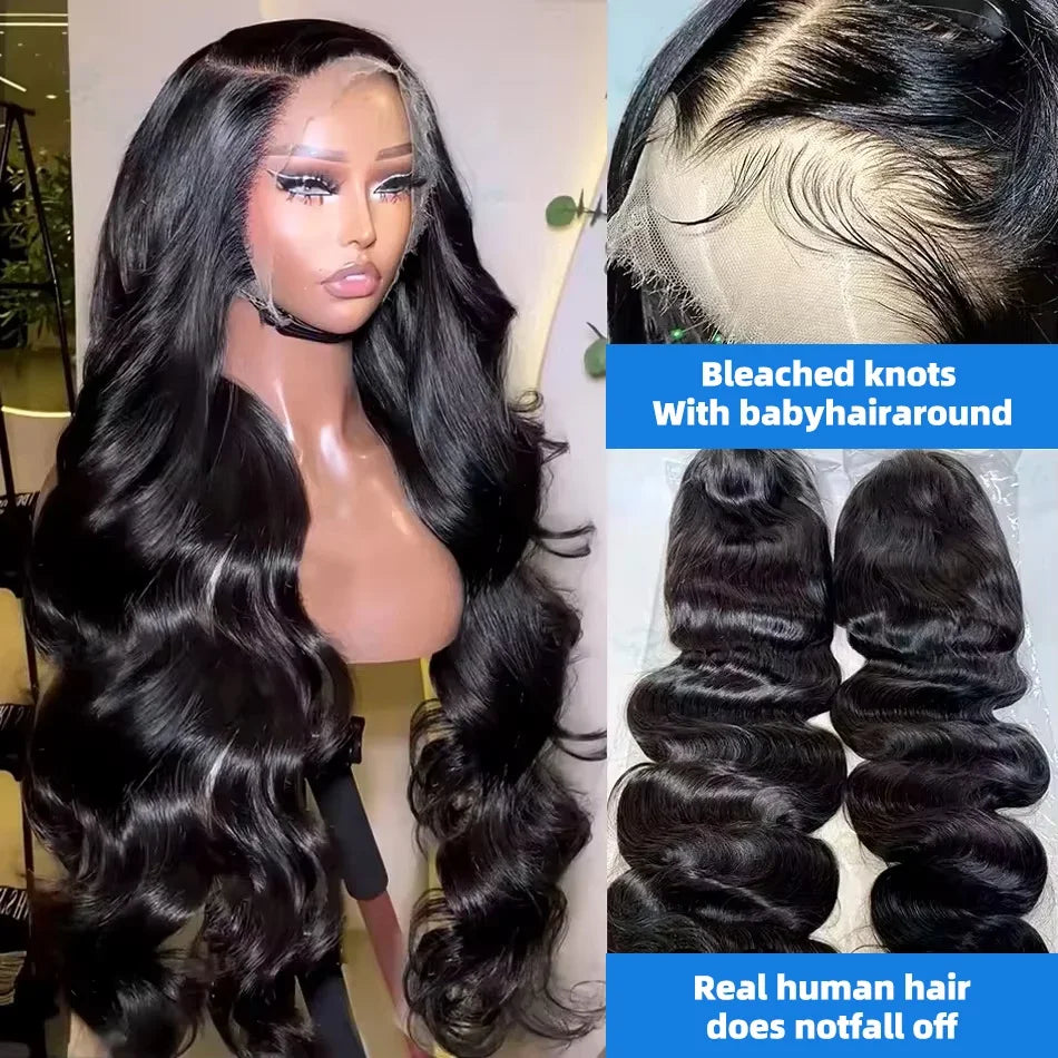 30 40 Inch Body Wave Lace Front Wig Human Hair 13x6 Hd Transparent Frontal Glueless Pre Plucked Black For Women Water Wave