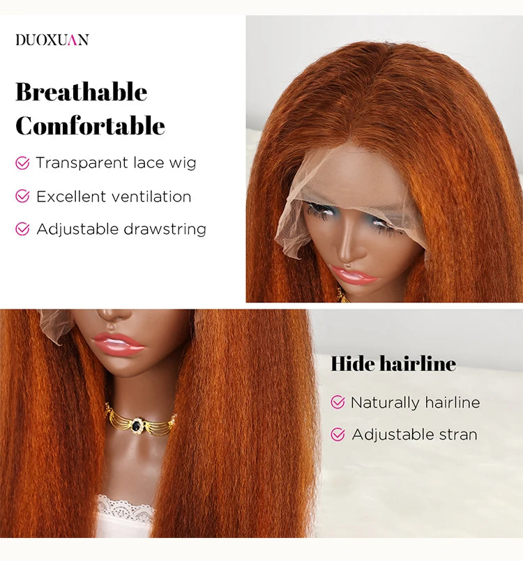 Duoxuan Hair Kinky Straight 13x6 Lace Front Human Hair Wigs 100% Human Hair Wigs Transparent Lace Brazilian Yaki Straight Wig