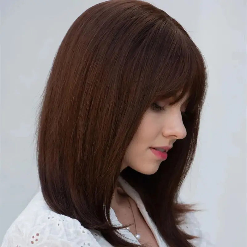 Chocolate Brown Straight Bob Wigs 13x1 HD Transparent Lace Front Wig for Women Natural Black Brown Real Human Bob Wig with Bangs