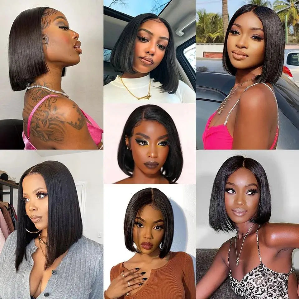 4X4 Straight Short Bob Wig Closure Brazilian Remy Human Hair 180% 13X4 Lace Front Wig Pre plucked 8 10 12 14 16 inch For Women