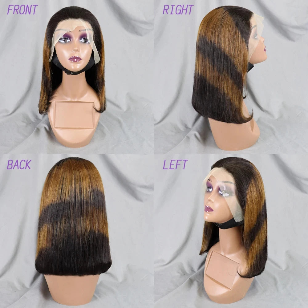 10-16 Inch 200% Density Straight Bob Wigs 30T4 Ombre Transparent 13x4 Lace Frontal Wigs Brazilian Remy Human Hair Wigs for Women