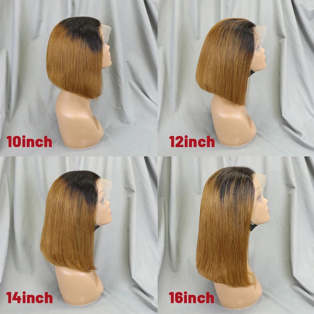 10-16 Inch 200% Density Straight Bob Wigs 30T4 Ombre Transparent 13x4 Lace Frontal Wigs Brazilian Remy Human Hair Wigs for Women