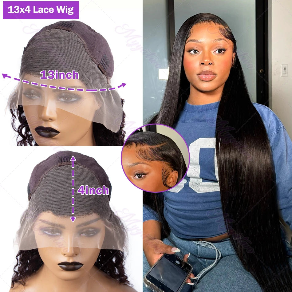 30 40Inch Bone Straight 13x6 HD Transparent Lace Front 100% Human Hair Wigs 250 Density 13x4 Lace Frontal Raw Hair Wig For Women