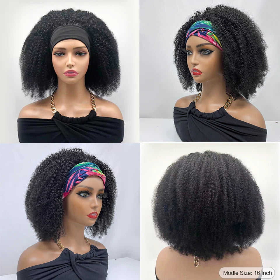 Headband Wig Human Hair Afro Kinky Curly Human Hair Wigs For Women Short Bob Wig Kinky Curly Human Hair Wigs None Lace Gluelees