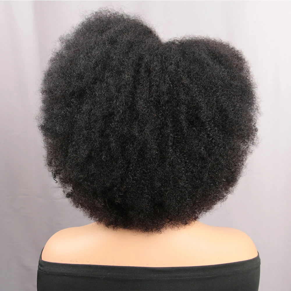 Afro Kinky Curly Lace Front Wig Natural Color Afro Bob Human Hair Natural Hairline 13X4X2 250% Density Short Human Hair Wigs