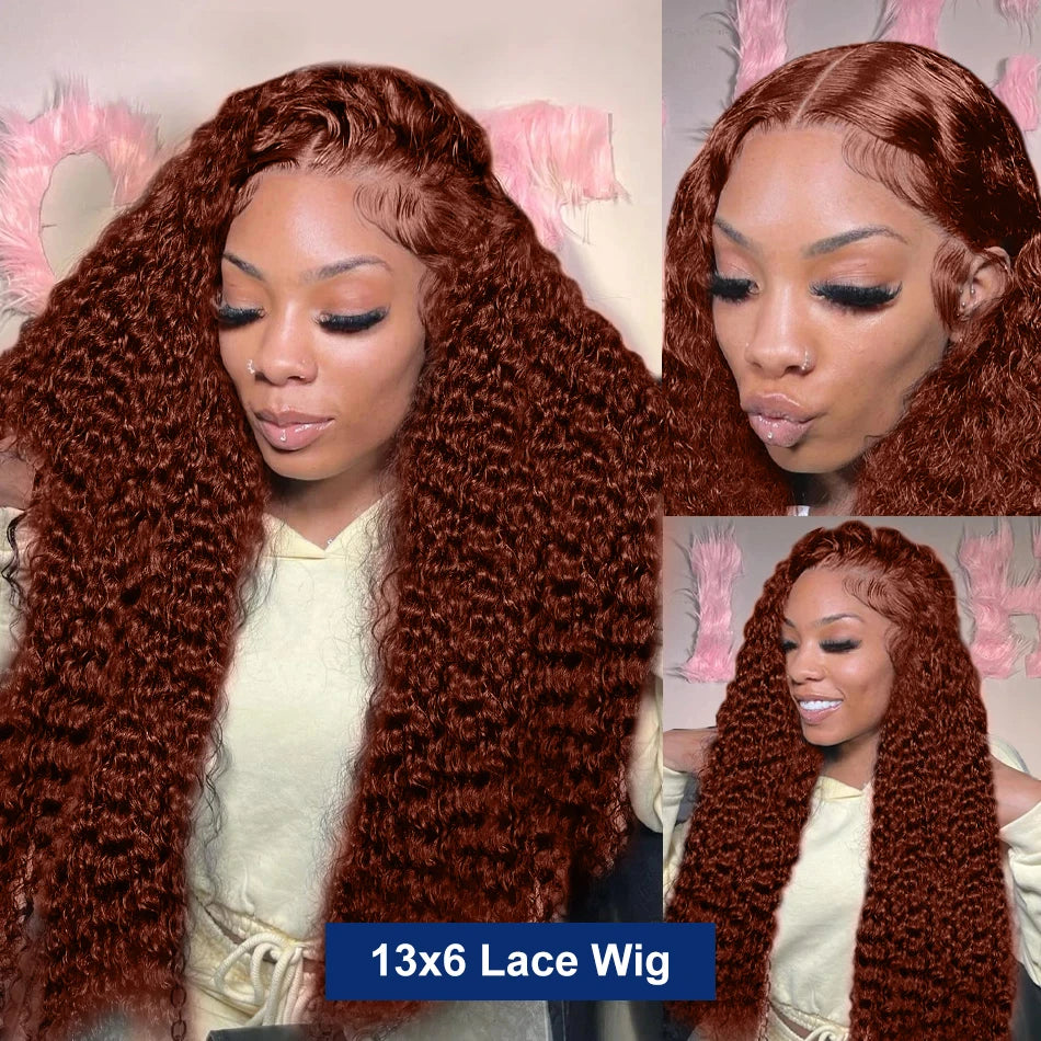 Reddish Brown Deep Wave Frontal Wig Transparent 13x4 Lace Frontal Wig Brown 13x6Lace Front Wig Colored Deep Curly Human Hair Wig