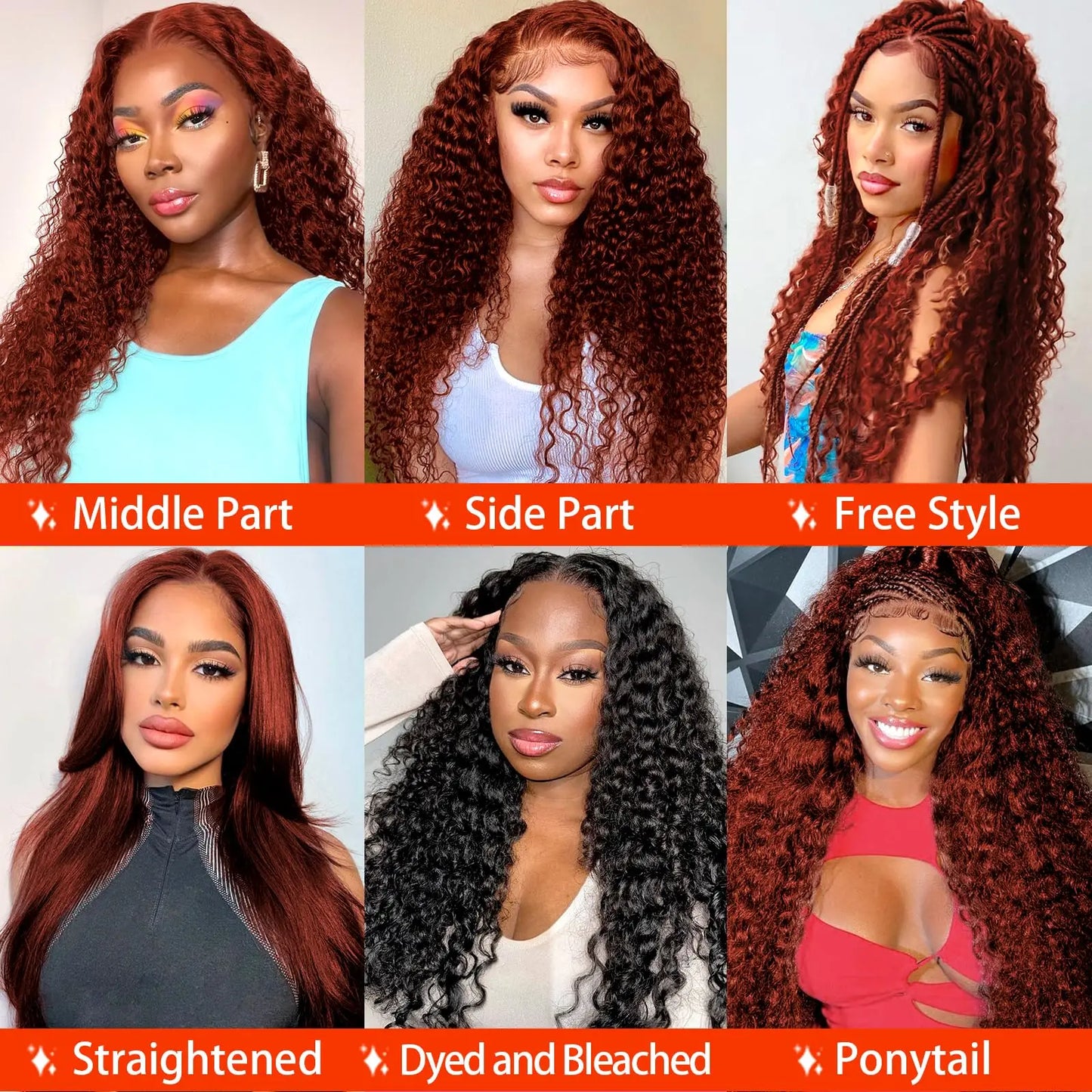 Reddish Brown Deep Wave Frontal Wig Transparent 13x4 Lace Frontal Wig Brown 13x6Lace Front Wig Colored Deep Curly Human Hair Wig