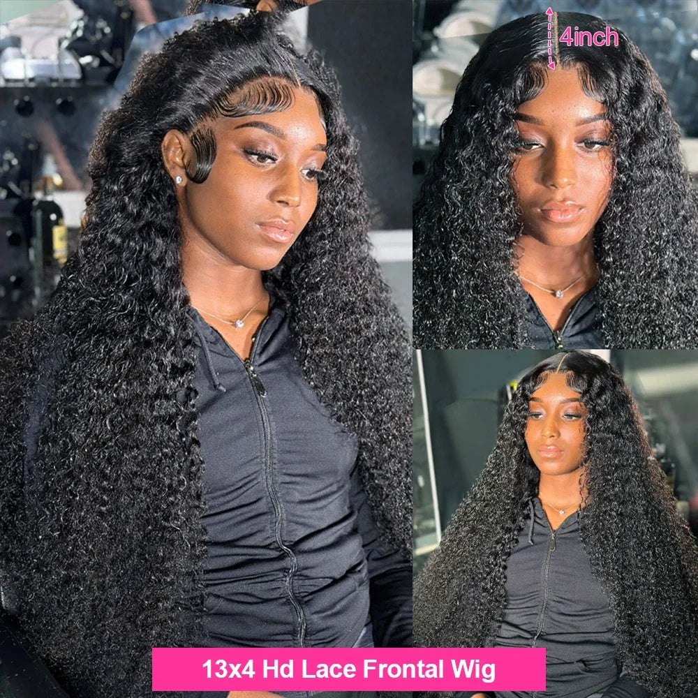 30 40 Inch Deep Wave Frontal Wig Transparent 13x4 13x6 Hd Lace Frontal Human Hair Wigs Water Curly  Lace Frontal Wigs For Women