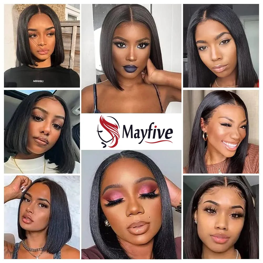 4X4 Straight Short Bob Wig Closure Brazilian Remy Human Hair 180% 13X4 Lace Front Wig Pre plucked 8 10 12 14 16 inch For Women