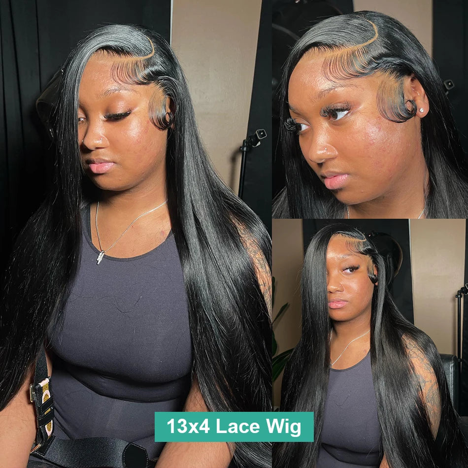 Straight 13x4 HD Transparent Lace Front Wig 30 32 Inch 13x6 Lace Frontal Wigs Human Hair 180 Density Brazilian Natural Black Wig