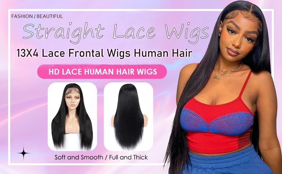 300 Density Lace Frontal Wig Brazilian Straight Human Hair Wig 13X4 Lace Front Wig 13X6 Lace Closure Wig Human Hair Wig