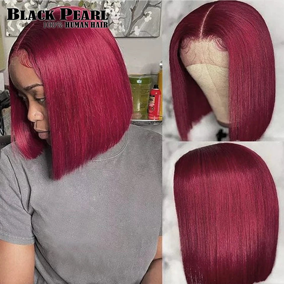 Black Pearl Brazilian Short Bob Wigs 100% Human Hair HD Transparent Lace Front Wigs For Black Women Pre Plucked with Baby Hair