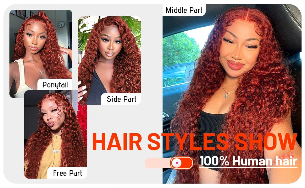 Reddish Brown Deep Wave Frontal Wig Transparent 13x4 Lace Frontal Wig Brown 13x6Lace Front Wig Colored Deep Curly Human Hair Wig