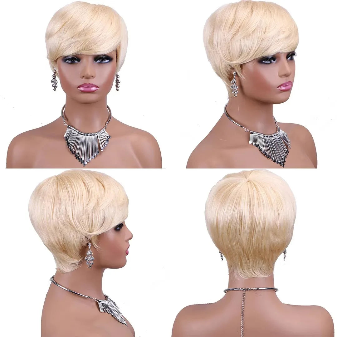 Short Straight Bob Wig Pixie Cut Wig Human Hair For Women With Bangs Brazilian Virgin Hair Non Lace front Cheap Wig Wholesale