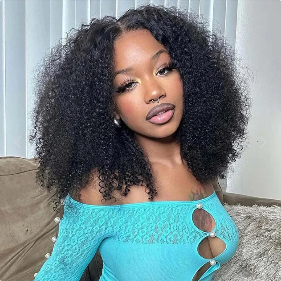 Kinky Curly 13X4 Lace Frontal 100% Human Hair Wigs Short Bob Wigs for Women Glueless Transparent Lace Front Wigs 180% Tissage