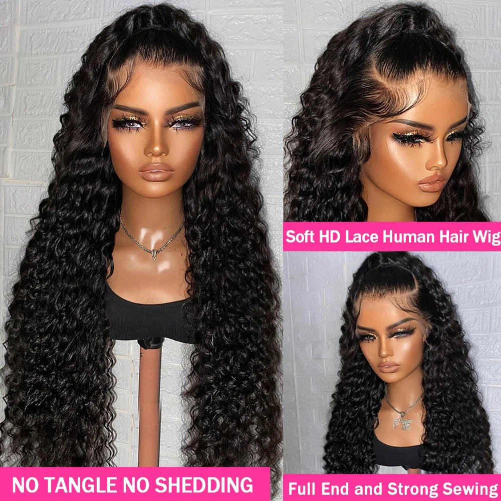 30 40 Inch Deep Wave Frontal Wig Transparent 13x4 13x6 Hd Lace Frontal Human Hair Wigs Water Curly  Lace Frontal Wigs For Women