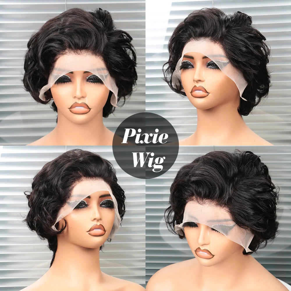 Pixie Cut Wigs Human Hair 13x4 Short Pixie Cut Lace Front Wig for Women Black Pixie Cut Transparent Frontal Wig Natural Wave Wig