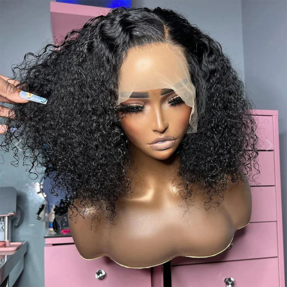 Kinky Curly 13X4 Lace Frontal 100% Human Hair Wigs Short Bob Wigs for Women Glueless Transparent Lace Front Wigs 180% Tissage