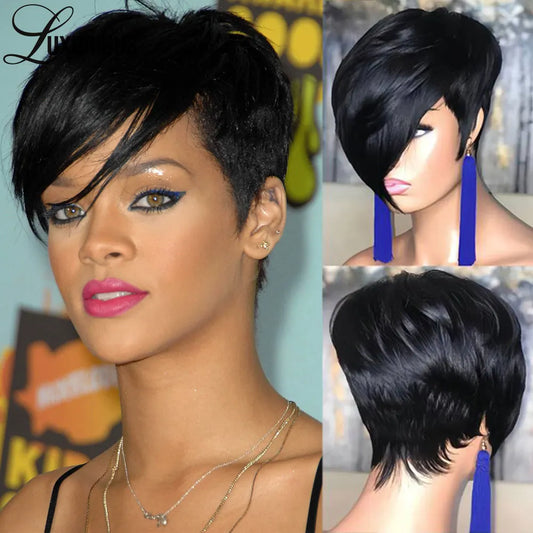 Straight Glueless Short Pixie Cut Wig For Women Wear And Go Pre Plucked Wigs Brazilian Virgin Remy Human Hair Machine Made Wig