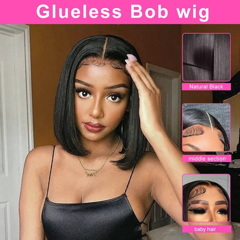 14Inch Bob Wig Human Hair 13x4 Straight Lace Front Wigs Human Hair 180% Density 15A Straight Bob Wigs For Black Women Pre Plucke