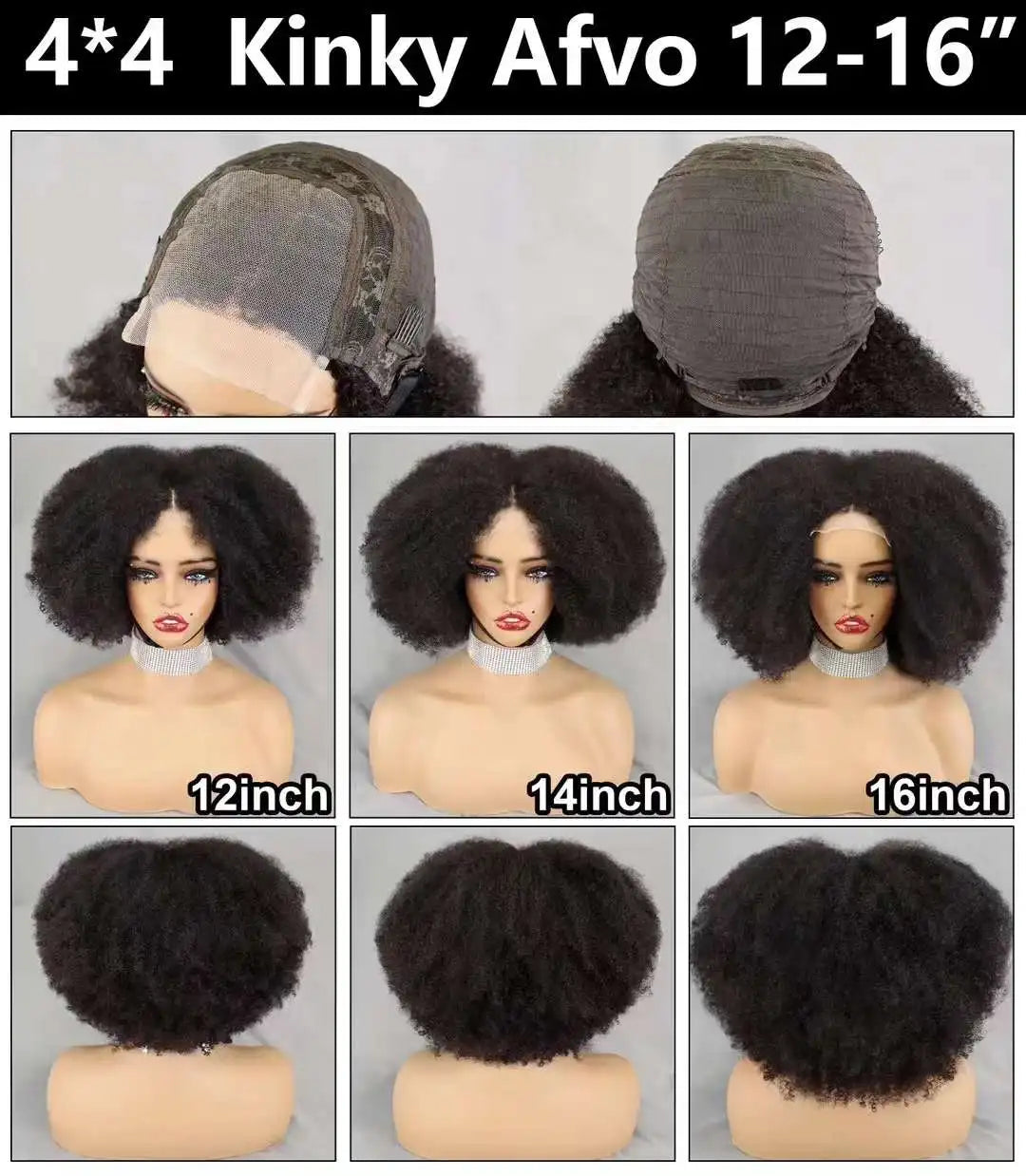 350% Density 4x4 Lace Closure Hair Wigs Remy Human Hair Bob Wigs 12-16 Inch Natural Kinky Afro Curly Hair Wigs for Black Women