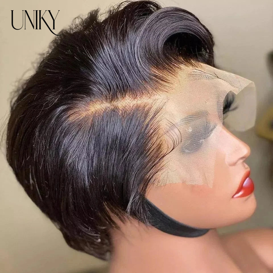 1B 30 Blonde Short Bob Pixie Cut Wig Straight Human Hair Wigs T Part Transparent Lace Wig For Black Women Straight Short Bob Wig