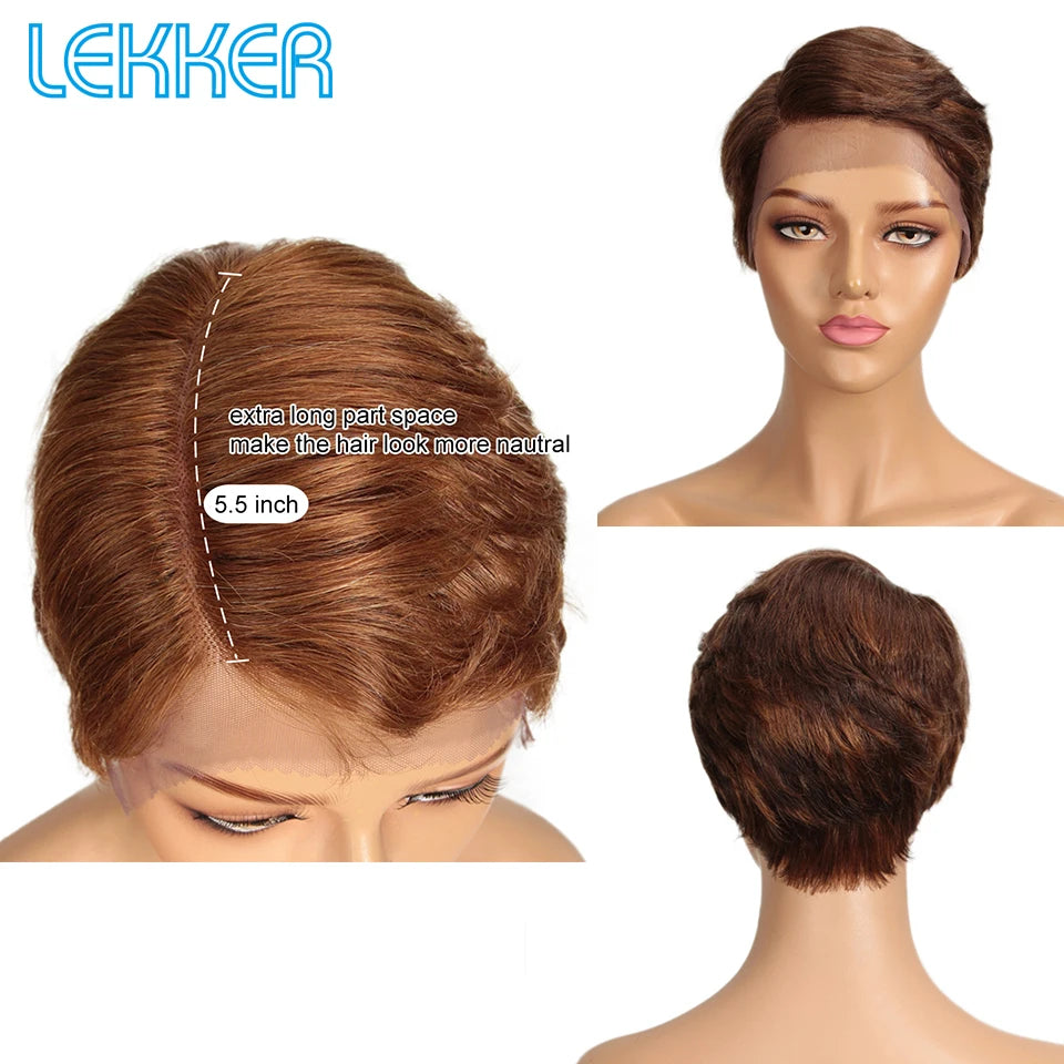 Lekker Short Pixie Cut 13X1 Lace Front 100% Human Hair Wigs For Women Glueless Ready to Wear Brazilian Remy Hair Colored Wigs