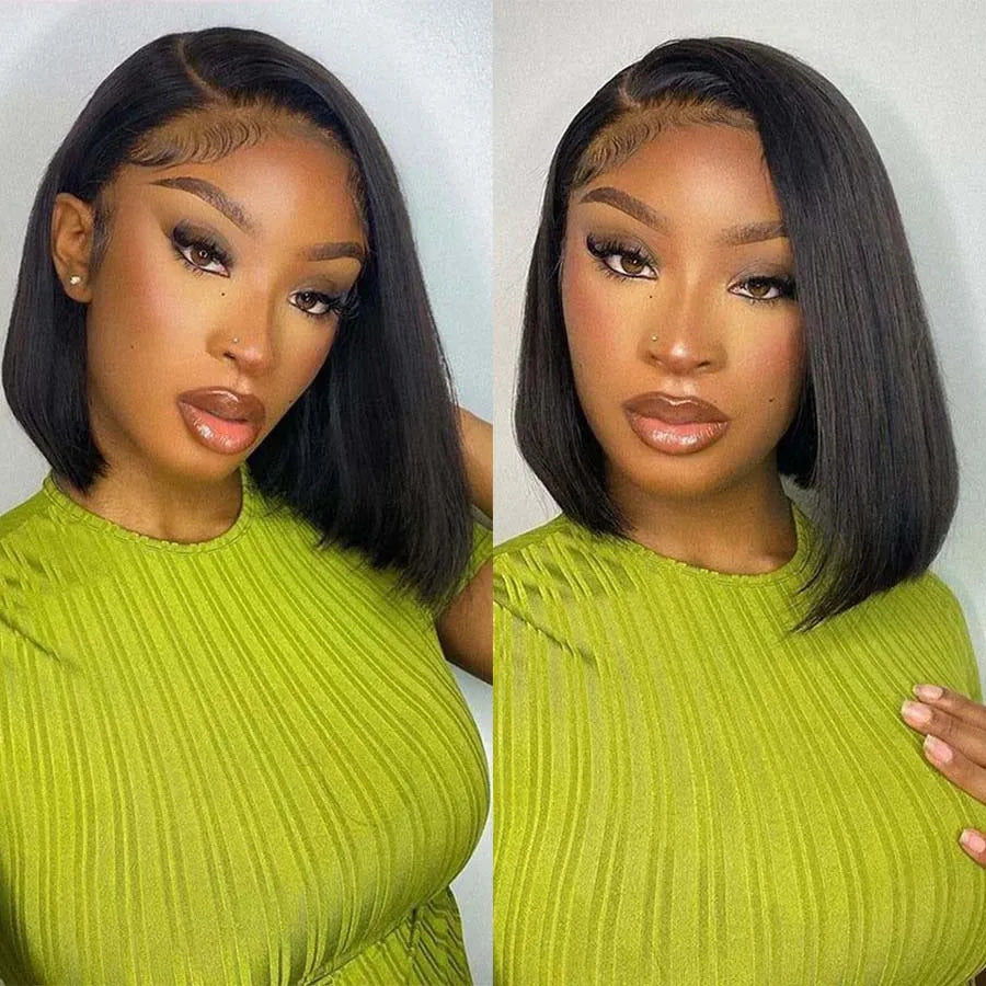 Bob Wig Human Hair 13x4 Lace Front Wig 200% Density Short Straight Frontal Bob Wig Transparent Lace Pre Plucked With Baby Hair