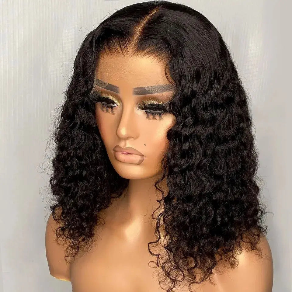 Deep Wave Short Bob Wigs For Black Women Human Hair Wig 100% Human Hair HD Transparent Lace Wigs Pre Cut Remy Straight Natural