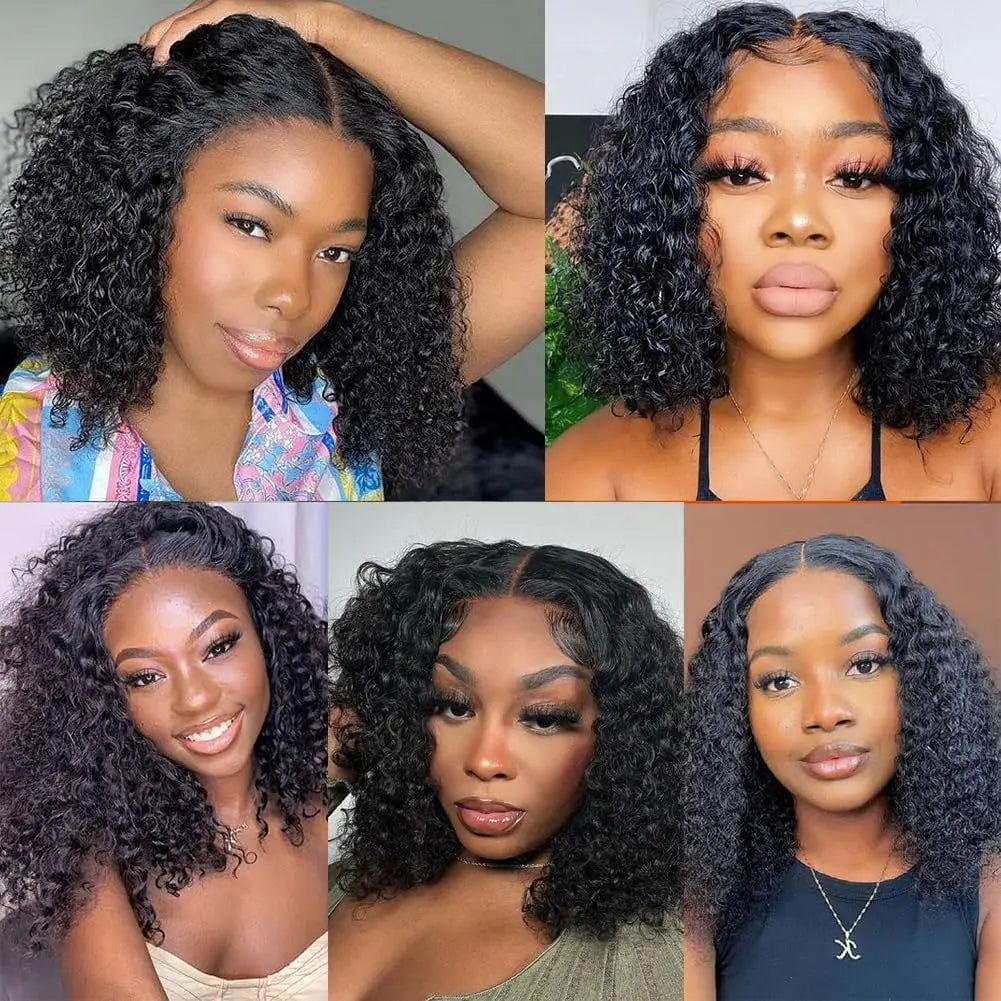 Deep Curly Short Bob Wigs 13x4 Lace Front Human Hair Wigs Brazilian Hair Loose Deep Wave Wig 220% Water Wave Bob Wigs For Women