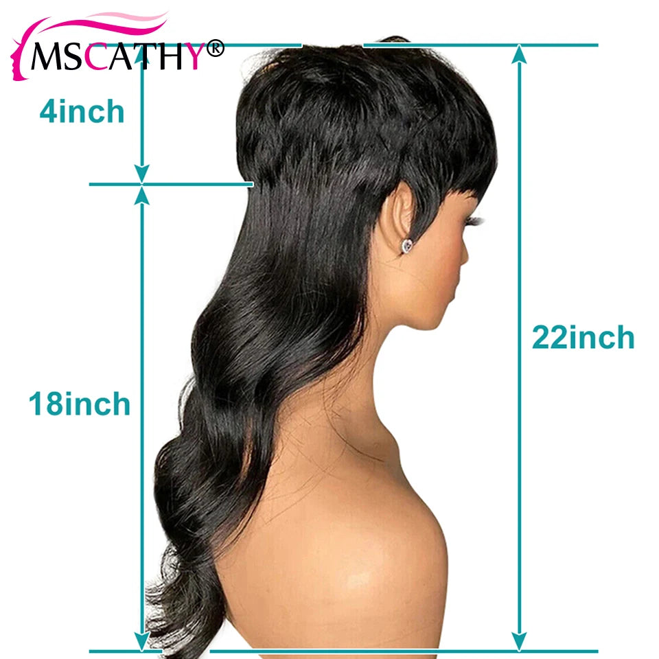 Full Machine Made Dovetail Human Hair Wigs Body Wave Short Pixie Cut Wig With Bangs Glueless Brazilian Remy Hair Wigs For Women