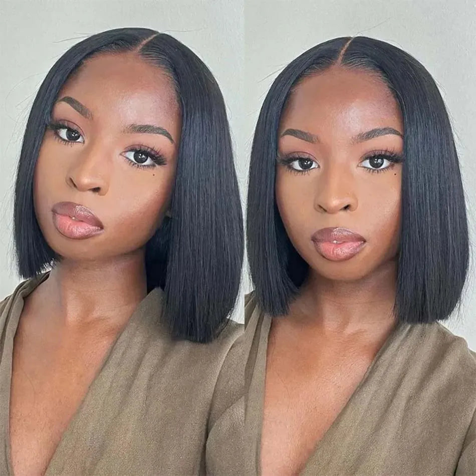 Bob Wig Human Hair 13x4 Lace Front Wig 200% Density Short Straight Frontal Bob Wig Transparent Lace Pre Plucked With Baby Hair