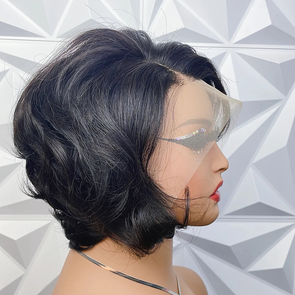 Short Pixie Cut Bob Wig Pixi Transparent 13X4 Lace Frontal Wavy Human Hair Wigs For Women Highlight Lace Wig PrePlucked Hairline