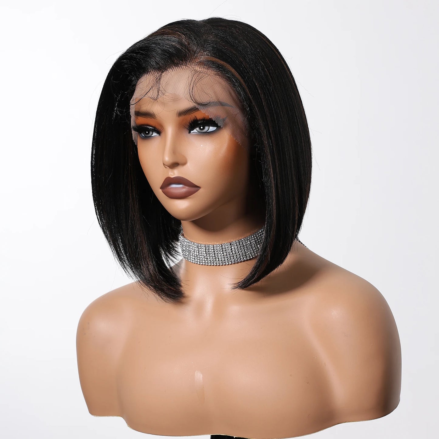 HENRY MARGU Black Bob Lace Front Wigs Brown Highlight Short Straight Daily Synthetic Wig 13*6 Lace Frontal Wig for Women Party