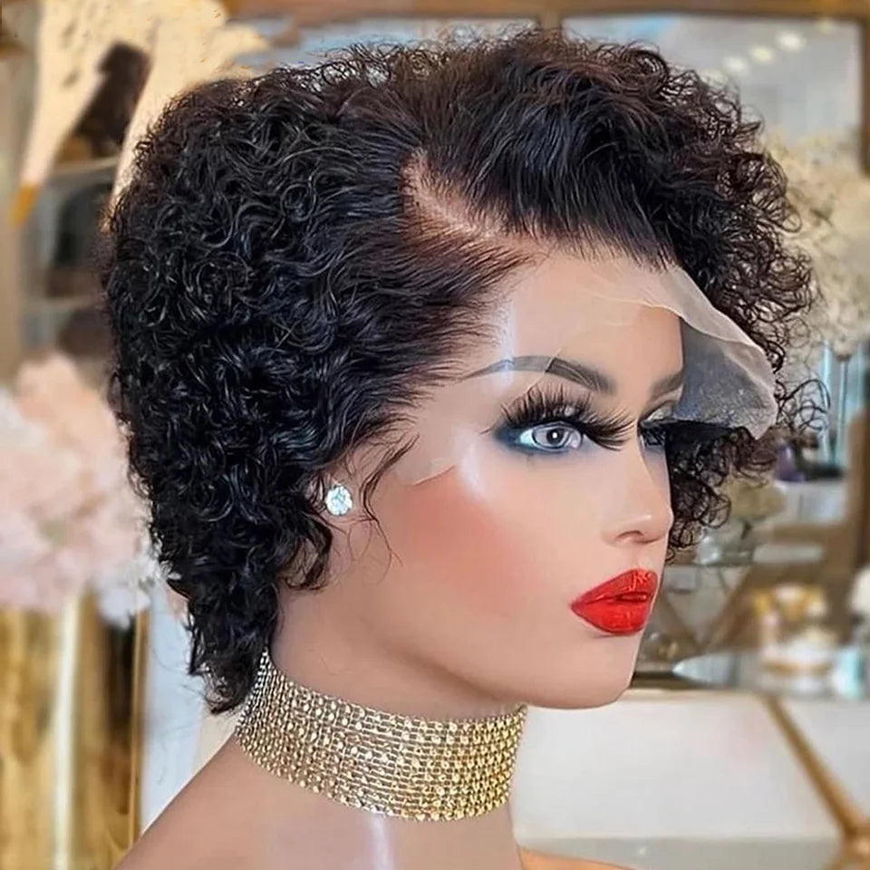 Short Bob Wig Pixie Cut Wig Curly Human Hair Wigs For Women 13x1 Lace Front Wigs Peruvian Deep Wave Lace Wig Preplucked Hairline